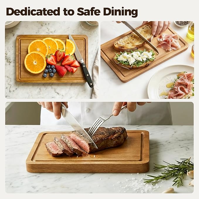 Small Acacia Wood Cutting Board for Kitchen - 11.5"x7" Compact Tablet-Sized Chopping Board, Mini Charcuterie, Steak & Brunch Serving Tray with Juice Grooves & Handles, Gift for Mom & Women