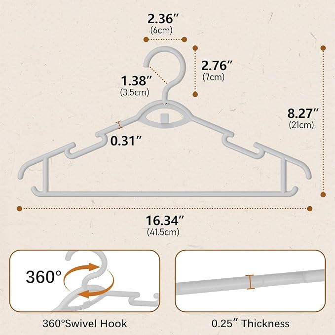 Heavy Duty Plastic Hangers 50 Pack, Stackable Space Saving, with 360° Swivel Hook, Non Slip Shoulder Grooves, for Suits, Shirts, Coats, Durable & Strong Closet Organizers, Grey