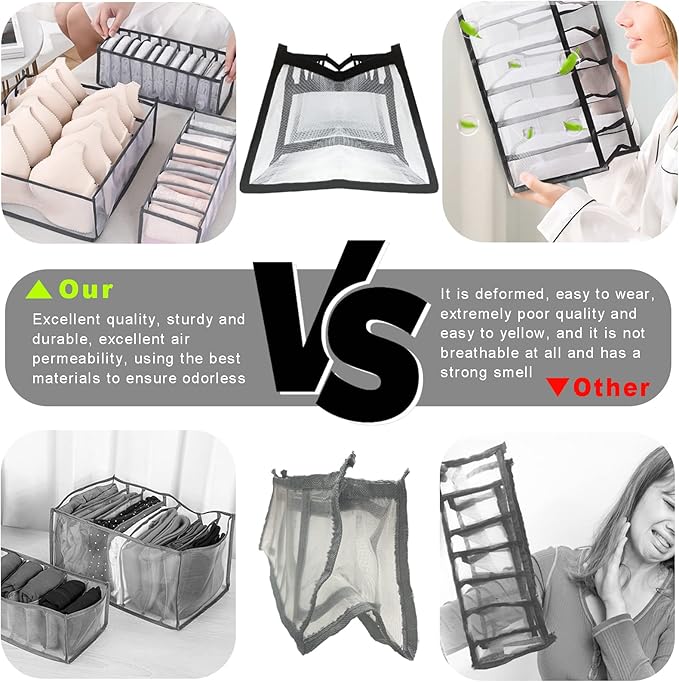 9 Pack Wardrobe Clothes Organizer for Drawers, Foldable Clothes Drawer Mesh Separation Box, Drawer Dividers for Clothes Pants Jeans T Shirt (2Jeans+2Bra+(Legging+Shirt+Panties+Sock)*1)