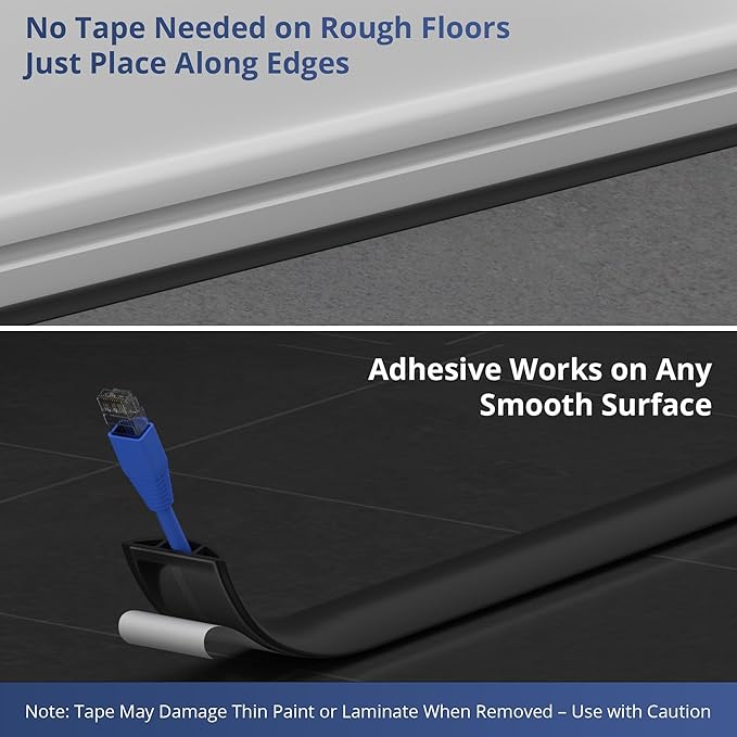 ZhiYo 3.6ft Cord Covers for Wires on Floor, Cord Hider Floor Hide Extension Cords, Soft PVC Cable Cover Cable Protector, Wire Cavity W0.62in H0.31in, Gray Oak Wood