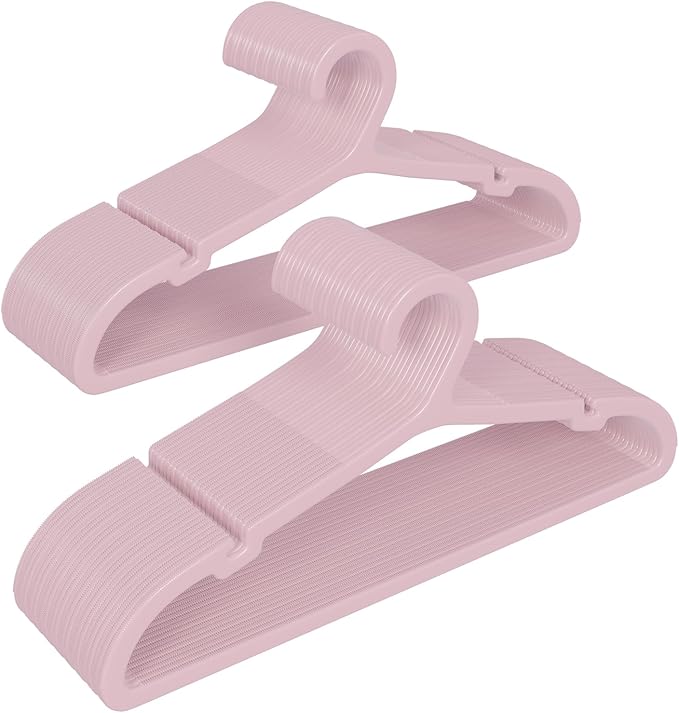 ABHENG 50 Pack Clothes Hangers, Non Slip Plastic Coat Hangers, Space Saving Hangers, Heavy Duty, Hanging Dry Wet Clothes, 16.4" x 8.3", Light Pink, UAPY0550P