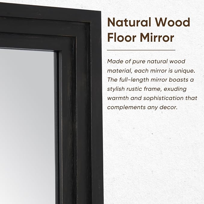 Full Length Mirror, 71"x32" Wooden Mirror Full Length with Stand Wood Floor Mirror, Oversized Stand Up Mirrors Large Wall Mirrors, Wall Mounted Mirrors, Rect Wood Style, Black