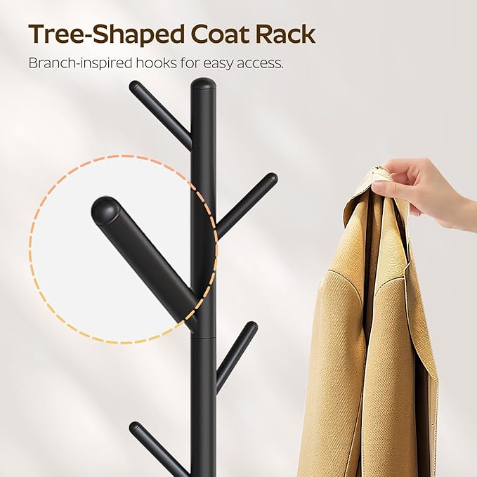 YATINEY Coat Rack Freestanding with Umbrella Holder, Coat Rack Stand with 8 Hooks, Heavy Duty Coat Tree for Entryway, Modern Clothing Rack, Metal Coat Hanger Stand for Bedroom, Office, Black YM03BB