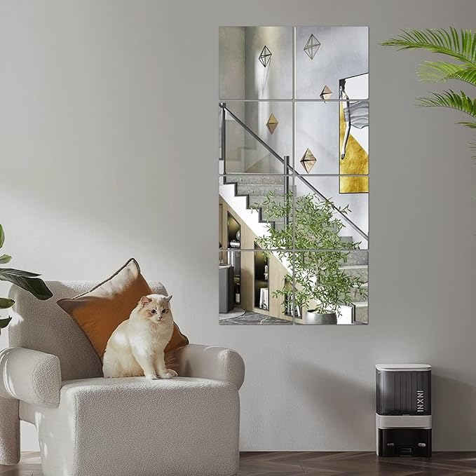 JEOYOO Full Length Wall Mirror Tiles, 8'' x 8'' x 8 PCS, Frameless Full Body Mirror Tiles for Bedroom,shatterproof Non Glass Mirrors Wall Mounted for Home Gym, Over The Door,Gift Ideas
