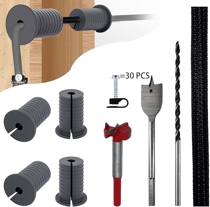 Starlink Cable Routing Kit,Cable Installation Kit,4* Grommets, 1" Spade Drill Bit,1" Strengthen Drill bit, 13" Cable Protective Sleeve,5/16" Drill Bit, 30 Wall Clamps Cable Installation Kit