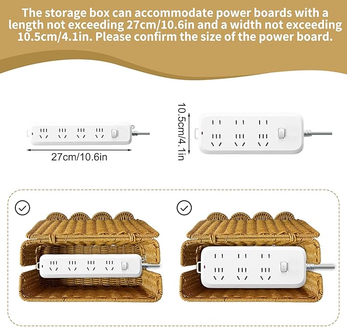 2 Pack Scalloped Edge Cable Management Box Handmade, Plastic Rattan Cable Organizer Box to Hide Wires, Under Desk Cord Organizer for Home TV Wires Computer Router USB Hub Strips (2 Open Slots)