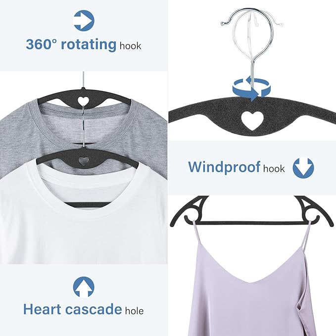 Velvet Hangers 50 Pack: Felt Clothes Hangers Heavy Duty Shirt Sweater Hangers No Shoulder Bump Non Slip Slim Thin Coat Hangers for Closet - Black