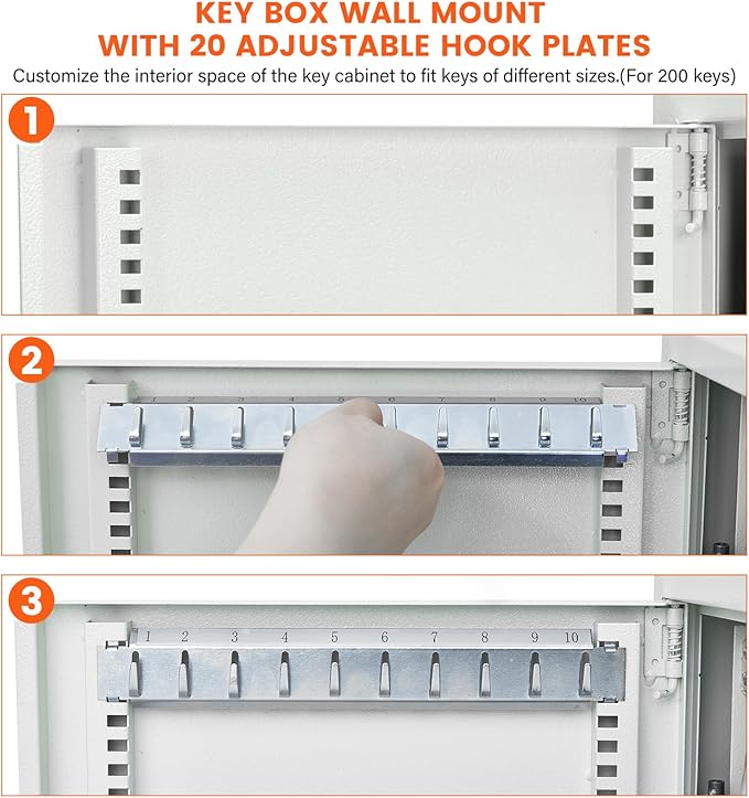 440 Keys Dual-Door Key Lock Box Wall Mount with 20 Adjustable Hook Plates, Numbered Hooks and Tags, Steel Key Cabinet with Index Log, Key Storage Box Key Organizer for Garage Home Office, White