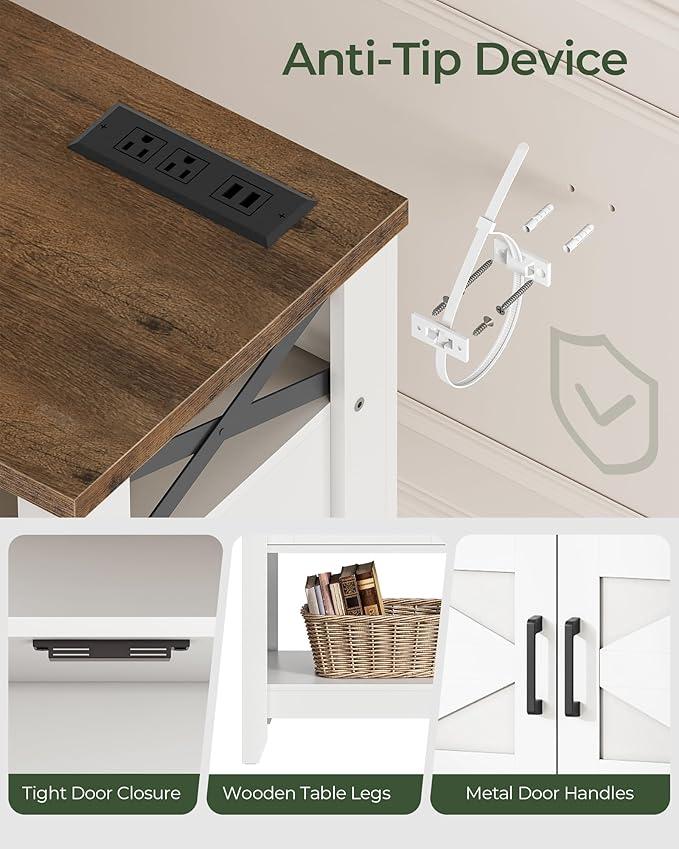 CHOEZON Console Table, Farmhouse Sofa Table with Power Outlet, Coffee Bar Cabinet with Storage, Entryway Table, Coffee Bar Table, for Entrance, Hallway, Kitchen, White and Walnut MXG01UWL