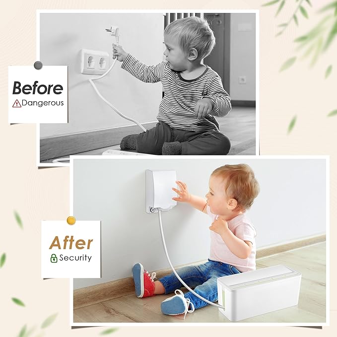 1 Pack Power Strip Cover Baby Proof & 1 Pack Outlet Cover Box. Cable Management Box with Lock, Baby Proof Power Strip with Holes for Wire Storage and Organization, Outlet Protector