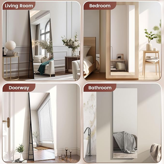 Kosmonia 71x28 Frameless Full Length Silver Coating Mirror w/Distortion Free, HD Reflection &Anti Desilvering, Tempered Glass, Easy Setup w/Stand, Wall/Standing