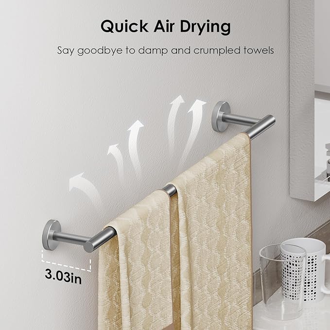 FORIOUS Towel Bar Wall Mounted, Stainless Steel Towel Racks for Bathroom, Includes Wall Mounting Hardware (Stainless Steel, 23 Inch)