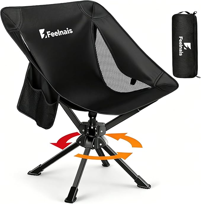 Folding Camping Chairs Lightweight & Portable, No Assembly, 360° Swivel Camping Chair for Adults, Compact Outdoor Chairs for Beach, Lawn, Travel, Backpacking, Hiking, Fishing