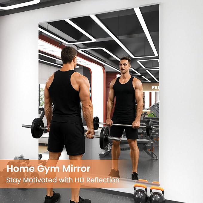 LOAAO Home Gym Mirror, 79"x32"-2 PCS Gym Mirrors for Wall, Frameless, Tempered Glass, Large Workout Mirrors for Home Gym, Dance Studio, Yoga Room, Garage Gym