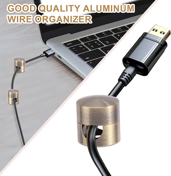 3pcs Cable Anchors for Desk, Phone Charger Cord Holders Metal Adhesive Cable Management Clips Aluminum Wire Organizer for Office Home Desktop Wall Nightstand (Bronze)