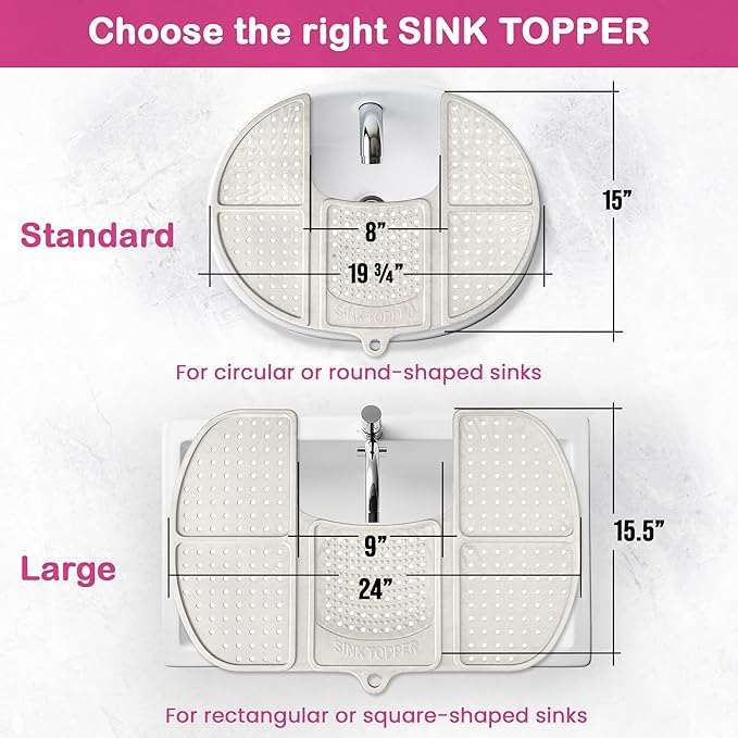 Sink Topper Bathroom Counter Cover & Storage Saver, Foldable Silicone Mat for Hot Tools, Hair Styling & Makeup, Beauty Brush Cleaning Mat, RV Camper Sink Cover & for Small Spaces (Standard Pearl)