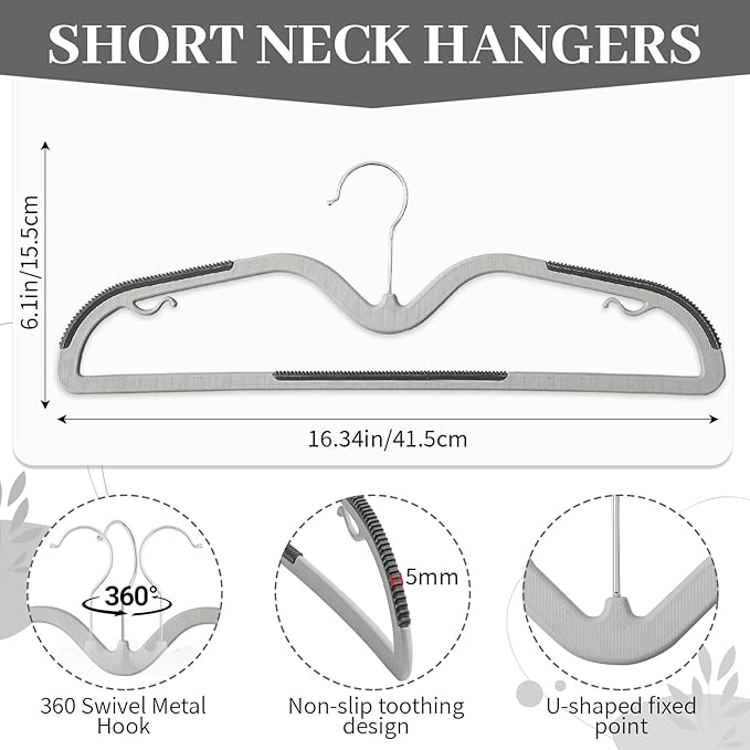 LemonRoad 50 Pack Short Neck Hangers, Upgraded Non-slip Plastic Hangers Lifts Clothes 3" Higher, Space Saving 360 Swivel Hook for Closet Organizer, Shirts Jackets Dresses, Smooth(Dark Gray Light Gray)