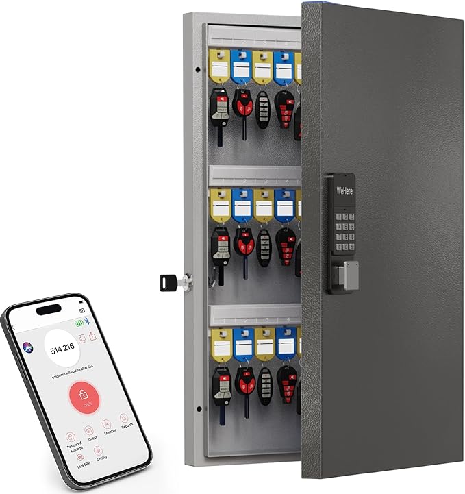 72 Key Key Lock Box Wall Mount, Smart Key Management Cabinet with App, Key Access Log Tracking, Digital Keypad, Bluetooth & WiFi Unlock (Sold Separately) for School, Office, Business