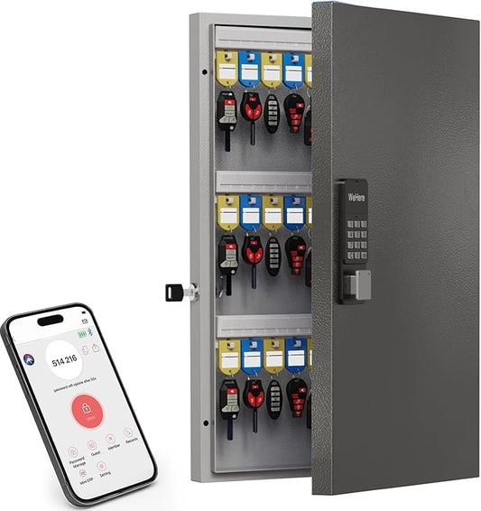 72 Key Key Lock Box Wall Mount, Smart Key Management Cabinet with App, Key Access Log Tracking, Digital Keypad, Bluetooth & WiFi Unlock (Sold Separately) for School, Office, Business