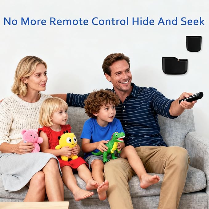Remote Holder Wall Mount TV FAN Remote Control Holder Bedside Caddy Wall Organizer Phone Holder for Office Adhesive Media Player Controller Holder Box Tray Home Desk Nightstand 1 BIG 1 SMALL BLACK