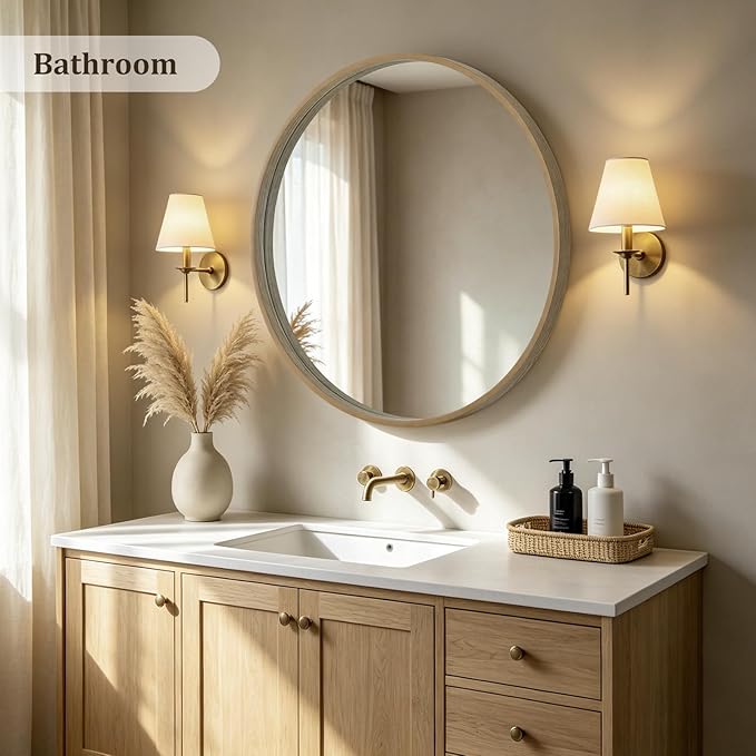 HOMECOOKIN Round Wood Mirror 36 inch Circle Mirror, Rustic Farmhouse Wooden Framed Natural Decorative Wall Decor, Vanity Wall Mirror for Bathroom, Bedroom, Entryway, Living Room (Honey)