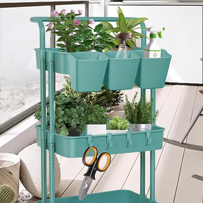 5 Pack Hanging Cup Holders, Multipurpose Rolling Cart Accessories Utility Cart Accessories for Art Craft Supplies, Space Saving Hanging Storage Basket Pencil Holder Makeup Organizers (Blue)