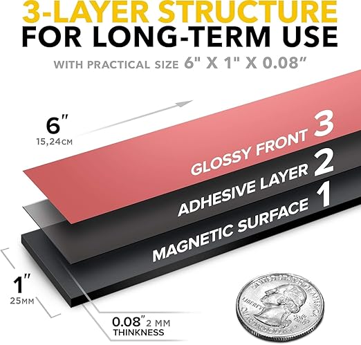 Magnetic Strips with Adhesive Backing - Magnetic Tape for Crafts - Tool and Knife Magnet Strips for Kitchen, Garage and Garden - Adhesive Magnetic Tool Holder Strip for Wall (6 Pieces, 6" x 1")