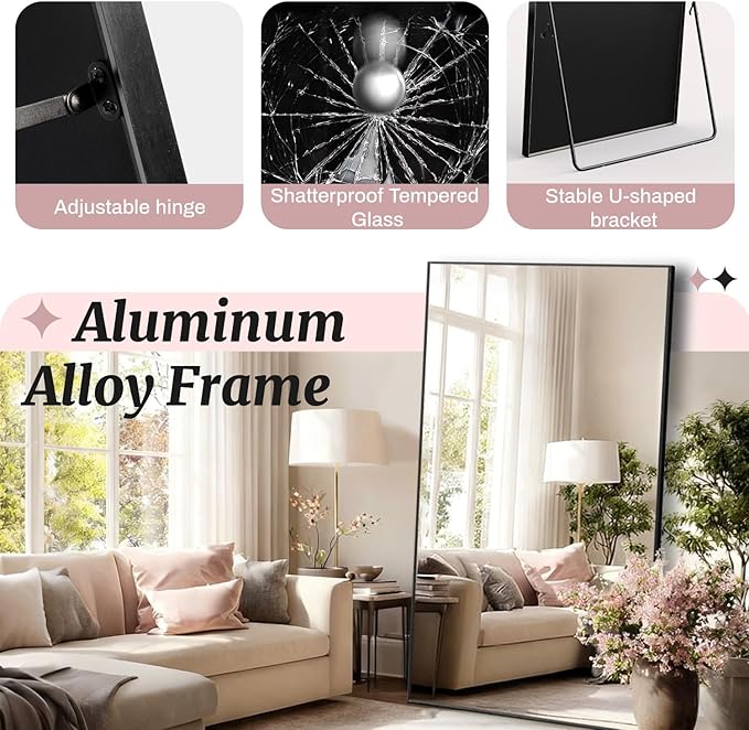 EOGOW 65" x 22" Full Body Mirror,Tempered Glass Shatterproof Full Length Mirror with Stand, Hanging, Wall Mounted Leaning for Bedroom Living Room Entryway