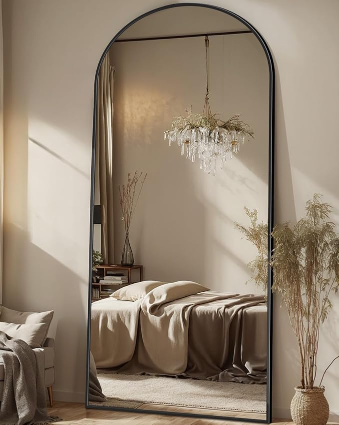 Antok Arched Full Length Mirror, 71"x28" Black Metal Frame Floor Mirror for Bedroom Living Room, Freestanding/Wall Mount/Leaning