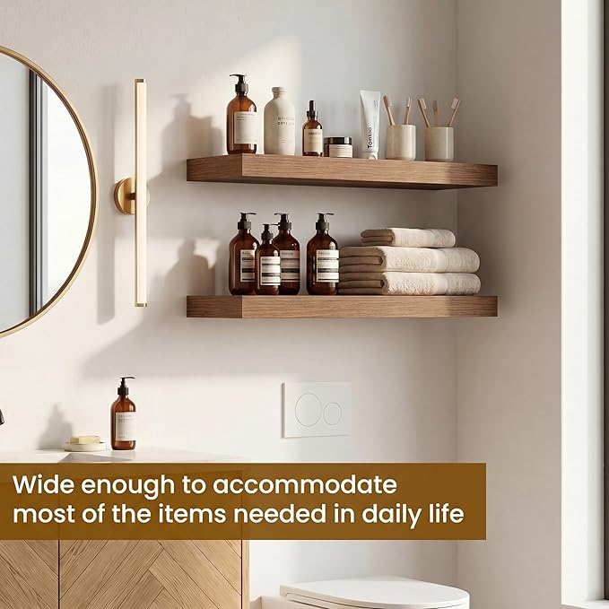 Dreamland 18" Floating Shelves, Rustic Wooden Black Wall Shelves for Bathroom|Bedroom|Kitchen, Deep Wall Mounted Book Shelf, Wood Storage Display Shelf for Home Decor, Set of 2