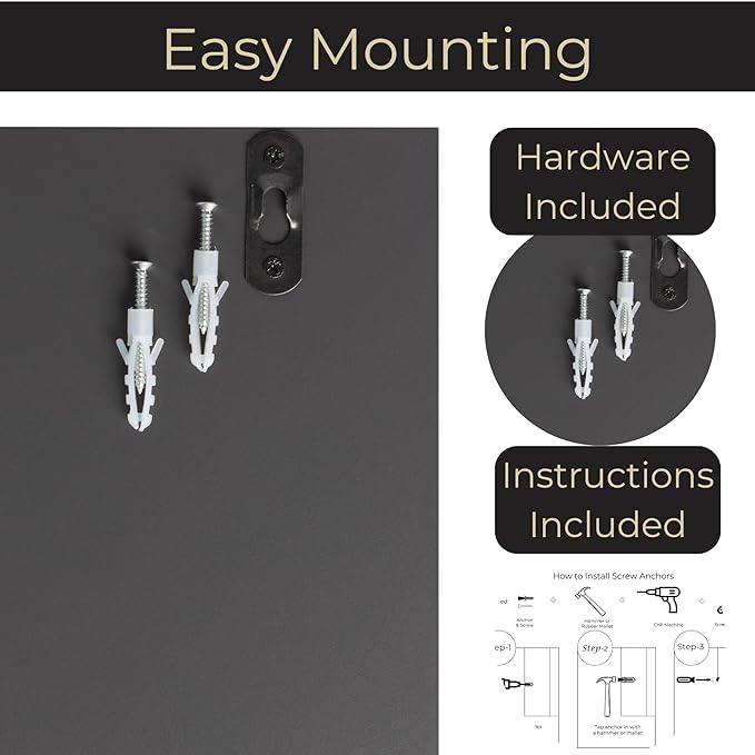 BLU MONACO | Wall-Mounted Mail and Key Holder in Grey Wood | Two-Tier Mail Organizer with Gold Hooks | Entryway Command Center for Home or Office