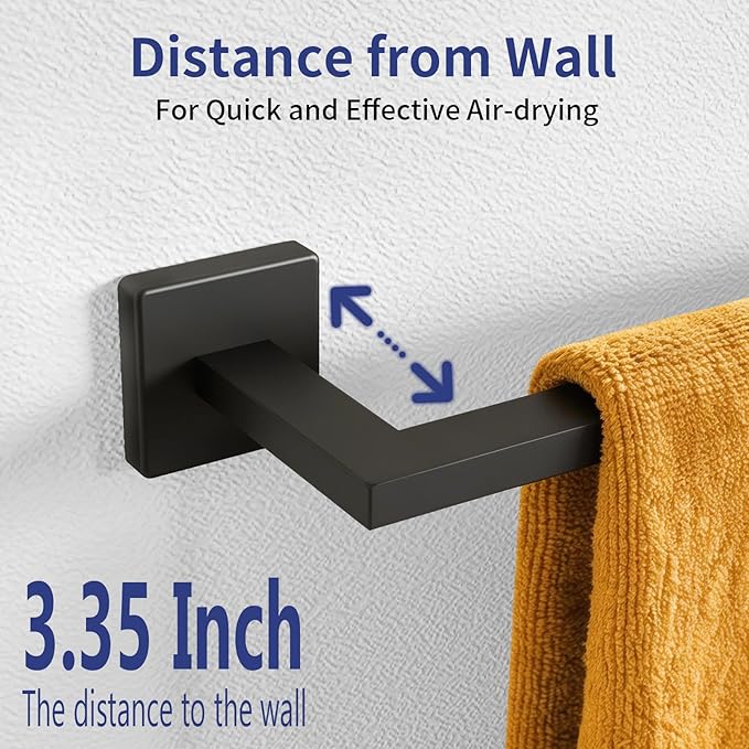 Matte Black Towel Bar, 16 Inch Towel Rack for Bathroom Wall Mounted, Thicken Stainless Steel Heavy Duty Hand Towel Holder, Space Saving Towel Rod Modern Home Decor