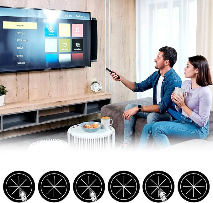 6 Pack Cord Hider for Wall Mounted TV, 2-3/8"(60mm Hole) Cord Hider for TV Wall, Wall Cable Management Kit, Includes 6 Black Pass Throughs, 1 Hole Saw Drill Attachment & 10 Cable Ties for Easy Install