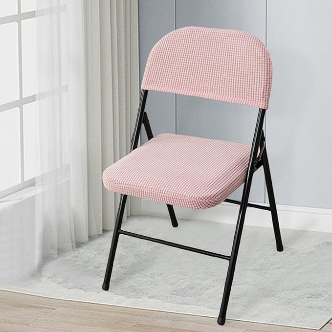 Dust-Proof Folding Chair Covers 2 Piece Set Backrest & Seat Cushion Cover for Office Meeting，Household，Computer，Party (Pink, One Size)
