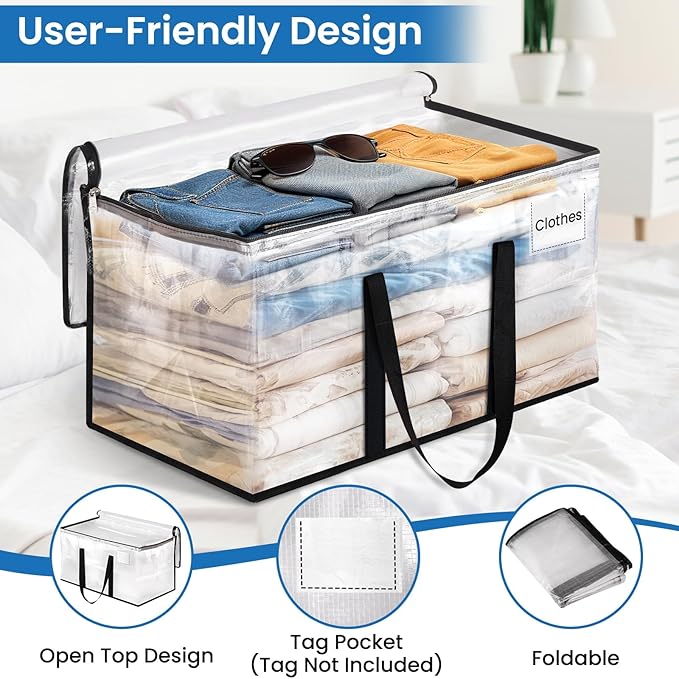 RoomHacks Clear Moving Bags Heavy Duty Extra Large, Moving Supplies with Reinforced Handle and Double Zipper, Storage Bags for Moving Essential, Packing Bags Alternative to Moving Box(4 Packs, Clear)