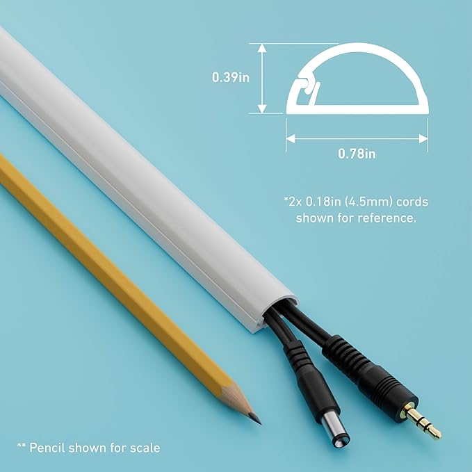 D-Line 15.7in TV Cord Hider, Patented Half Round Cable Cover, Hide Wall Mount TV Wires, Hinged One-Piece Cable Concealer, Adhesive, Decorative Raceway - 0.78in W x 0.39in H x 15.7in L - White