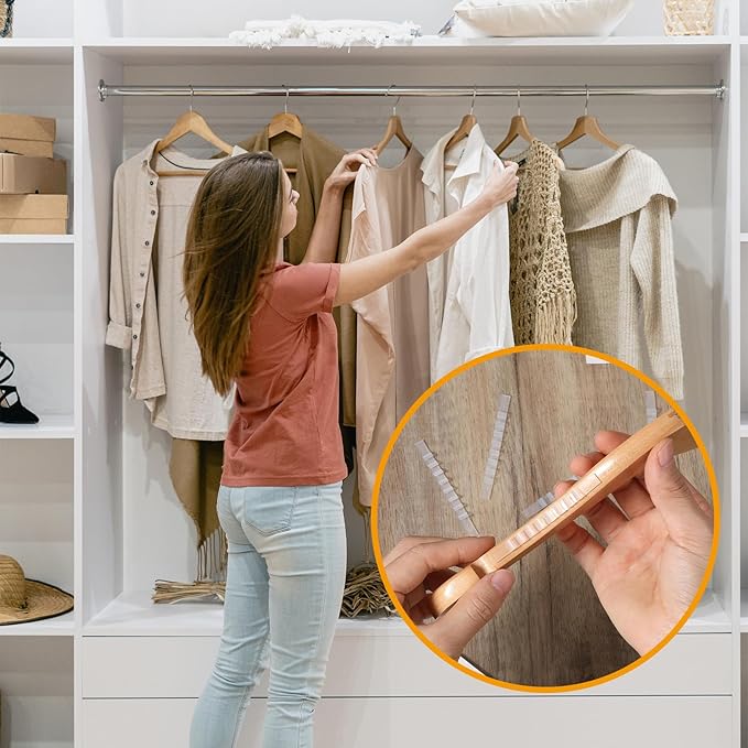 200 Pcs Non-Slip Rubber Hanger Grips – Clear Adhesive Clothes Hanger Strips for Wooden Hangers, Durable Anti-Slip Clothing Accessories for Home, Hotels, and Stores