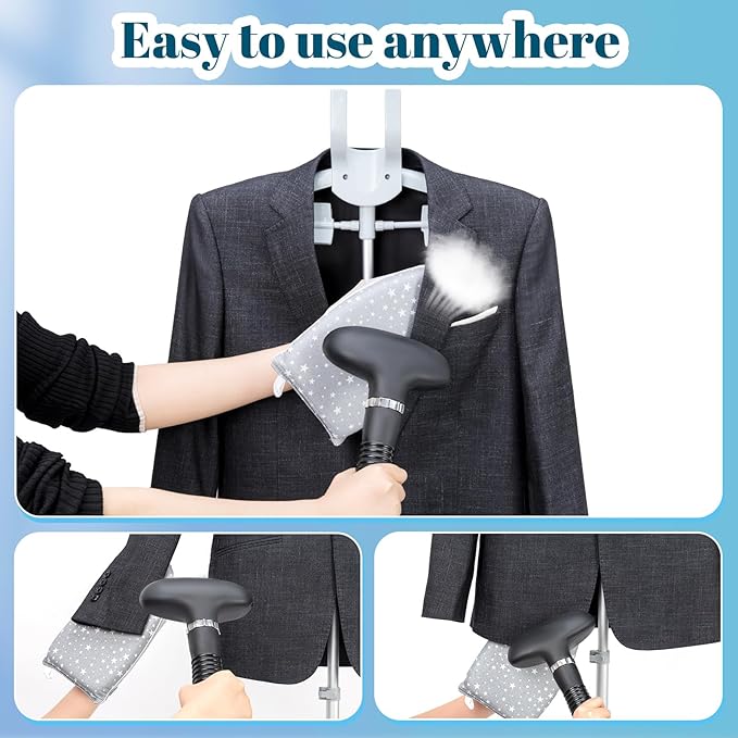 Garment Steamer Rack & Garment Ironing Glove for Steaming Clothes, Adjustable StandingGarment Hanger Handled Mini Ironing Board, Hanging Steamer Ironing Accessories for Clothes, Grey