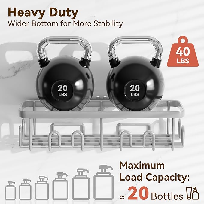 YASONIC Shower Caddy Adhesive 5-Pack, Rustproof Shower Organizer with Holder, No Drilling Shower Shelves for Inside Shower, Large Capacity Bathroom Organizers and Storage for Home & Renters, Grey