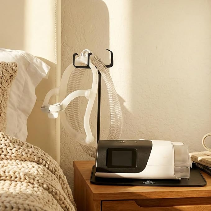 CPAP Protector Mat & CPAP Hose Holder – Bedside Organizer with CPAP Hook for CPAP Mask & Tubing, Keeps CPAP Supplies Neat and Tidy All Night (T-Style Hook)