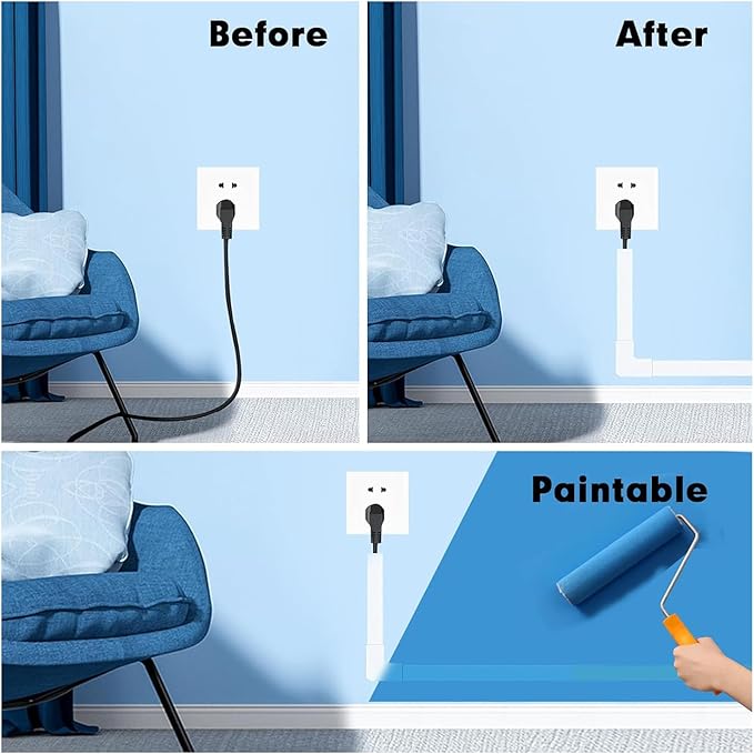 Cable Management ，157in Pvc Cord Hider TV Cable Hider Wall，paintable Cord Concealer for Hide Cords Wall Mounted，wire Covers for Cords on Wall， L15.75in*W0.95* H0.55in,White (157in L*0.95in W*0.55in H)