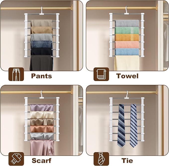 CTIME 2 Pack Pants Hangers Space Saving, Non-Slip Closet Organizer with 360° Rotatable Hook, Ideal for Scarves, Jeans, Pants, Ties & Towels