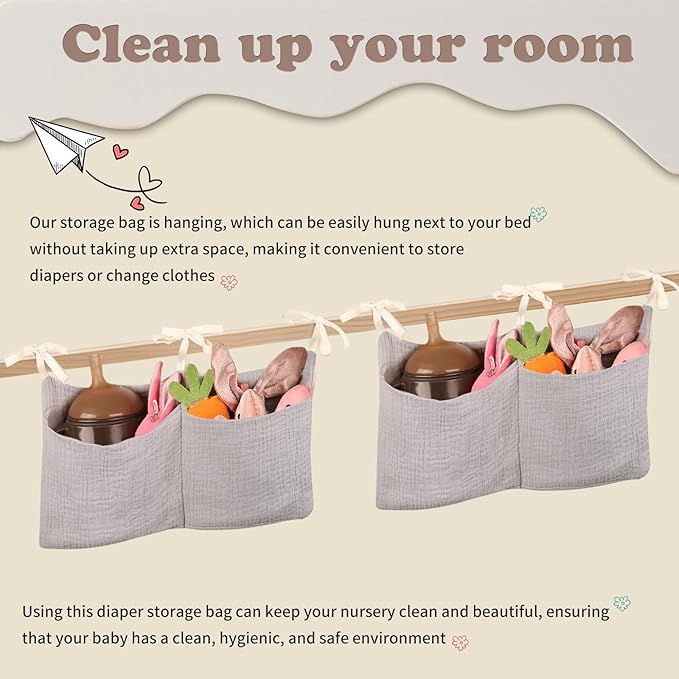 Dormitory Bed-Bunk Organizing Bag Nappy-bags Organizer Bedside Hanging Bags Milk Bottle Bib-Storage Bag Crib Organizer Bag Baby Nappy-Bag cotton (khaki)