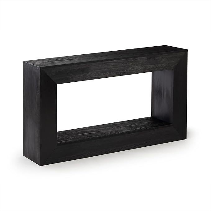 Plank+Beam Grande 56” Console Table with Bottom Shelf, Solid Pine Wood Entryway & Sofa Table, Black Wirebrush Finish