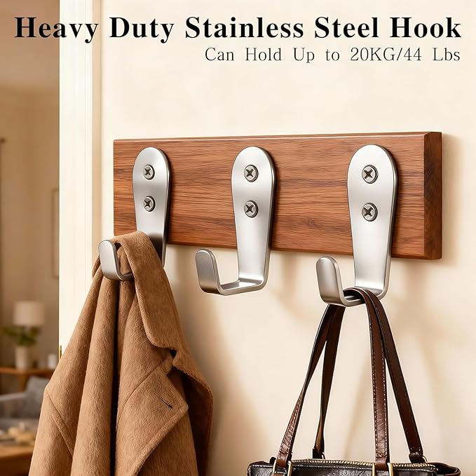 8 Pcs Stainless Steel Hooks for Hanging, Heavy Duty Hook, Wall Hooks Key Holder Wall Mount Hanger Coat Hook Garage Storage Screw Utility Hooks (Silver)