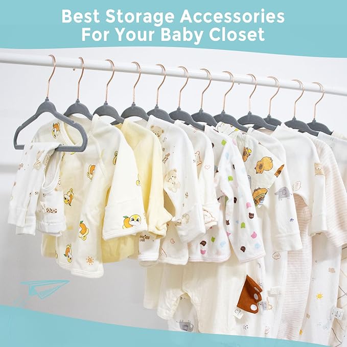 Tonswachic Velvet Baby Hangers 30 Pack - 11 Inch Non-Slip Kids Hanger for Newborn Clothes - Small Toddler Child Hangers Durable for Every Use - 10 Hanger Clips Included, Gray