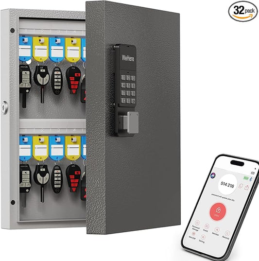 32 Key Lock Box Wall Mount, Smart Key Cabinet One Time Password/APP Bluetooth/Fixed/Wi-Fi Remote/Key Unlock, Key Management for Valets/Realtors/Office/Hotel