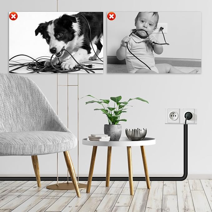 Wall Cord Hider, Flexible Self-Adhesive Wire Cover, Side-Open Cable Raceway for Cords on Wall, Cord Concealer for Mounted TV, Home Theater & Office (Black, Regular-118inch)