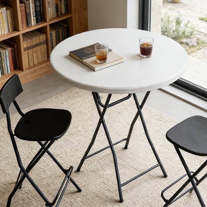 Folding Table, 32 Inch Foldable Cocktail Bar, High Top Round Folding Tables No Assembly, Portable Bistro & Commercial Furniture for Wedding, Banquet, Party, Indoor Outdoor Use