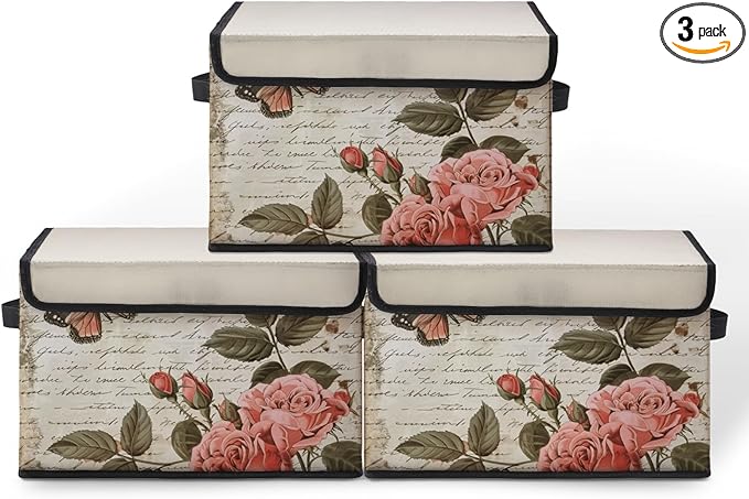Stackable Storage Bins with Lids,Closet Organizers Fabric Box for Home and Office,Blanket Clothes Organizers,Under Bed Storage Containers 3 Pack